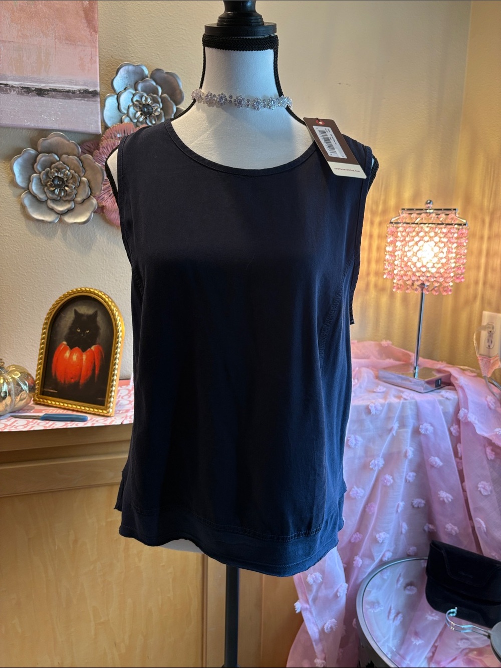 XCVI Navy Sleeveless Round Neck Tank